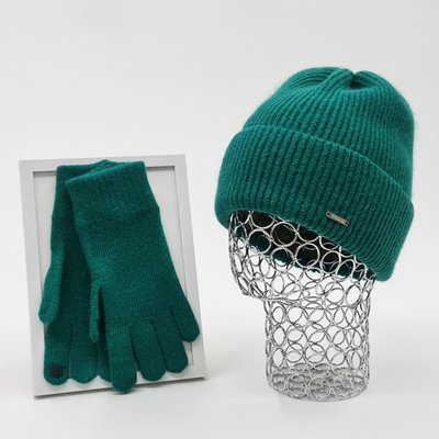 Комплект жіночий зимовий ангора з вовною на флісі (шапка+рукавички) ODYSSEY 56-58 см зелений 12715 - 4171 12715 - 4171 фото