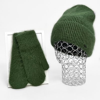 Комплект жіночий зимовий ангоровий на флісі (шапка+рукавиці) ODYSSEY 55-58 см Зелений 12837 - 4142 12837 - 4142 фото