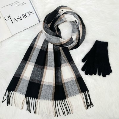 Комплект женский зимний (шарф+перчатки) M&JJ One size черный + серый 8064 - 4185 8064 - 4185 фото