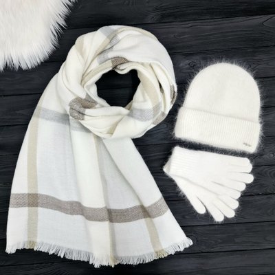 Комплект жіночий зимовий ангоровий на флісі (шапка+шарф+рукавички) ODYSSEY 55-58 см білий 12825 - 8131 - 4183 бристоль фото