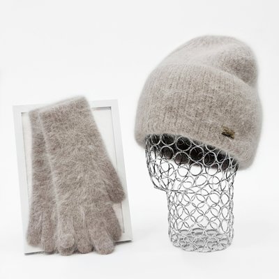Комплект жіночий зимовий ангоровий на флісі (шапка+рукавички) ODYSSEY 57-60 см Бежевий 13819 - 4193 13819 - 4193 фото