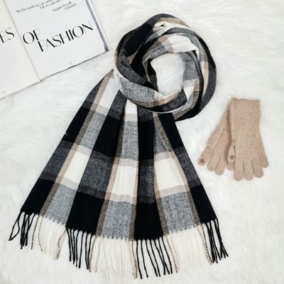 Комплект жіночий зимовий (шарф+рукавички) M&JJ One size бежевий + сірий 8064 - 4117 8064 - 4117 фото