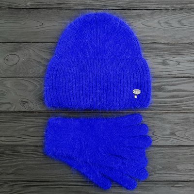 Комплект жіночий зимовий ангоровий на флісі (шапка+рукавички) ODYSSEY 56-59 см Синій 13882 - 4196 13882 - 4196 фото