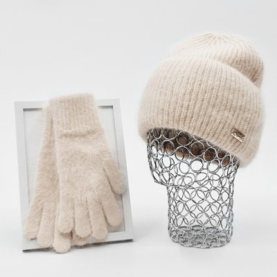 Комплект жіночий зимовий ангоровий на флісі (шапка+рукавички) ODYSSEY 57-60 см Бежевий 13824 - 4219 13824 - 4219 фото