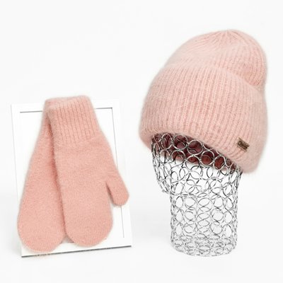 Комплект жіночий зимовий ангоровий на флісі (шапка+рукавиці) ODYSSEY 57-60 см Пудровий 13244 - 4140 13244 - 4140 фото