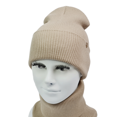 Комплект жіночий демісезонний котоновий шапка + шарф-снуд Odyssey 56-59 см бежевий 13749 — 12690 одри комплект фото