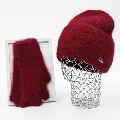 Комплект жіночий зимовий ангоровий на флісі (шапка+рукавички) ODYSSEY 57-60 см Рубіновий 13816 - 4190 13816 - 4190 фото
