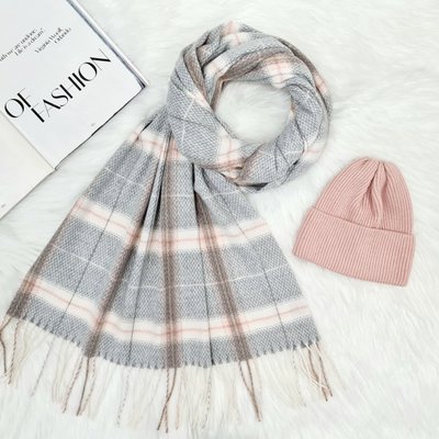 Комплект жіночий демісезонний шапка+шарф Odyssey 56-59 см рожевий + сірий 12260 - 8029 стимул фото