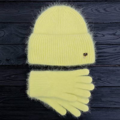 Комплект жіночий зимовий ангоровий на флісі (шапка+рукавички) ODYSSEY 56-59 см Жовтий 13889 - 4208 13889 - 4208 фото