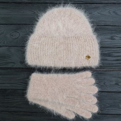 Комплект жіночий зимовий ангоровий на флісі (шапка+рукавички) ODYSSEY 56-59 см Бежевий 13881 - 4193 13881 - 4193 фото