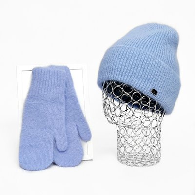 Комплект жіночий зимовий ангоровий на флісі (шапка+рукавиці) ODYSSEY 55-58 см Блакитний 12993 - 4136 12993 - 4136 фото