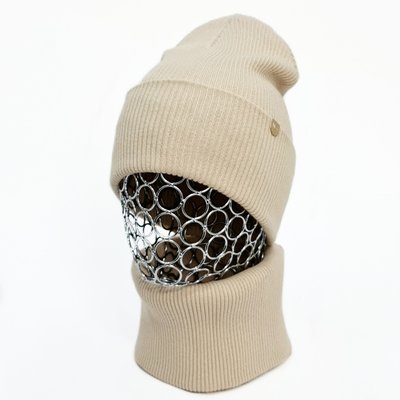 Комплект жіночий демісезонний котоновий шапка+шарф-снуд Odyssey 56-58 см бежевий 13002 - 12688 одри комплект фото
