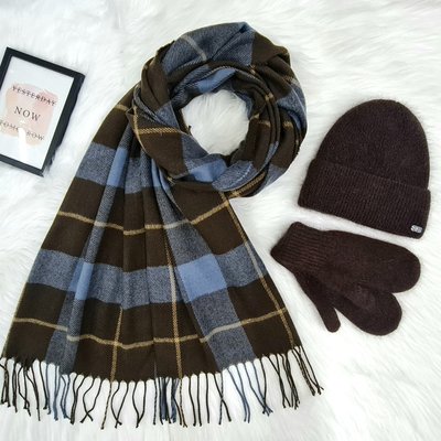 Комплект женский зимний ангоровый на флисе (шапка+шарф+варежки) ODYSSEY 55-58 см шоколадный 12991 - 8061 - латина фото