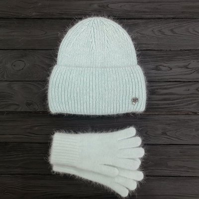 Комплект жіночий зимовий ангоровий на флісі (шапка+рукавички) ODYSSEY 56-59 см М'ятний 13887 - 4202 13887 - 4202 фото