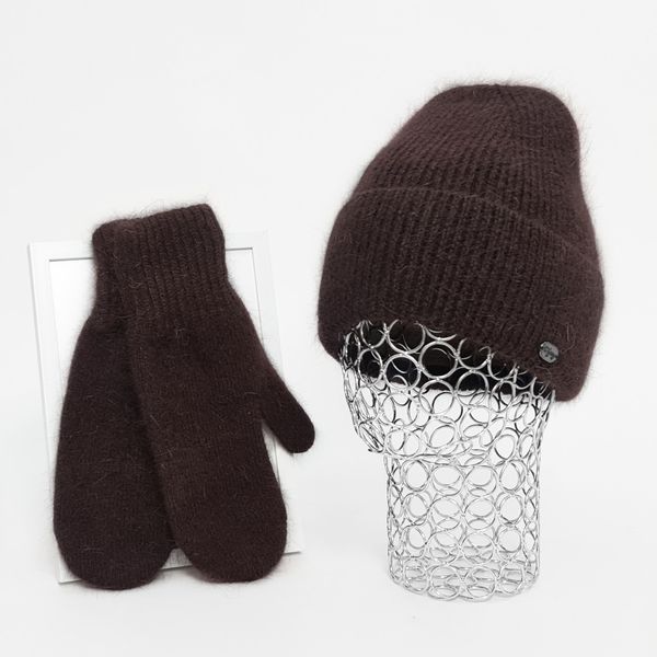 Комплект жіночий зимовий ангоровий на флісі (шапка+шарф+рукавиці) ODYSSEY 55-58 см шоколадний 12991 - 8061 - 4124 латина фото