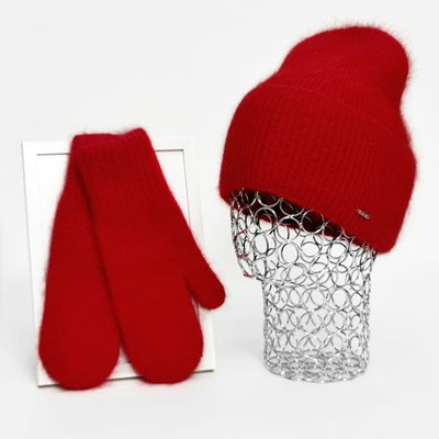 Комплект жіночий зимовий ангоровий на флісі (шапка+рукавиці) ODYSSEY 55-58 см Червоний 12642 - 4228 12642 - 4228 фото