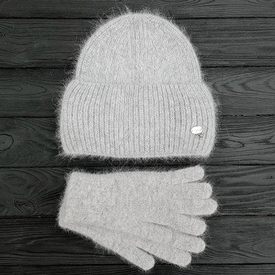 Комплект жіночий зимовий ангоровий на флісі (шапка+рукавички) ODYSSEY 56-59 см СІрий 13890 - 4210 13890 - 4210 фото