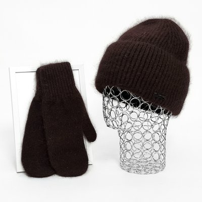 Комплект жіночий зимовий ангоровий на флісі (шапка+рукавиці) ODYSSEY 57-60 см Шоколад 13253 - 4124 13253 - 4124 фото