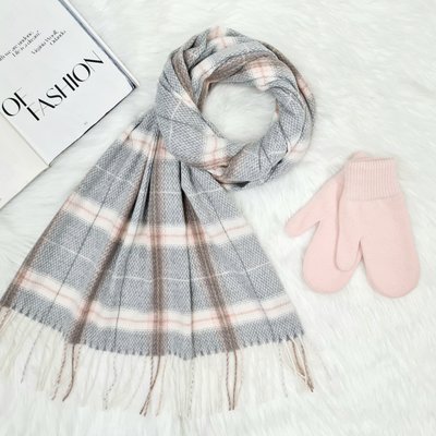 Комплект женский зимний (шарф+варежки) M&JJ One size Серый + розовый 8029 - 4103 8029 - 4103 фото