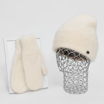 Комплект жіночий зимовий ангоровий на флісі (шапка+рукавиці) ODYSSEY 55-58 см Кремовий 12999 - 4148 12999 - 4148 фото
