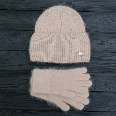 Комплект жіночий зимовий ангоровий на флісі (шапка+рукавички) ODYSSEY 56-59 см Бежевий 13905 - 4192 13905 - 4192 фото