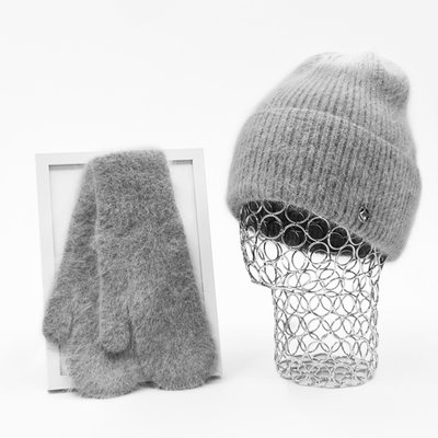 Комплект женский зимний из ангоры (шапка+варежки) ODYSSEY 56-58 см Серый 13777 - 4220 13777 - 4220 фото