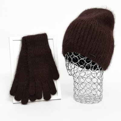 Комплект жіночий зимовий ангоровий на флісі (шапка+рукавички) ODYSSEY 55-58 см Шоколад 12817 - 4189 12817 - 4189 фото