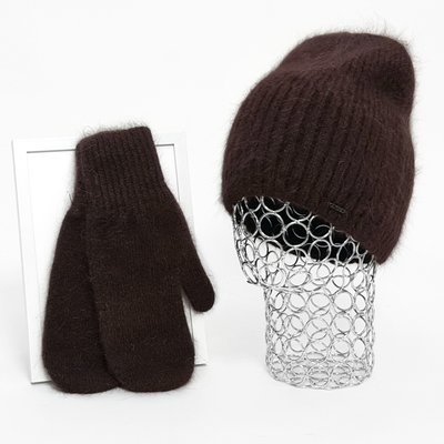 Комплект жіночий зимовий ангоровий на флісі (шапка+рукавиці) ODYSSEY 55-58 см Шоколад 12817 - 4124 12817 - 4124 фото
