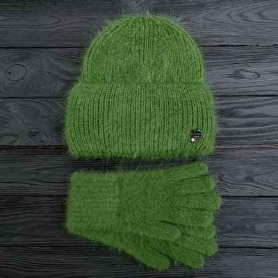 Комплект жіночий зимовий ангоровий на флісі (шапка+рукавички) ODYSSEY 56-59 см Зелений 13909 - 4209 13909 - 4209 фото