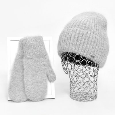 Комплект жіночий зимовий ангоровий на флісі (шапка+рукавиці) ODYSSEY 55-58 см Сірий 12870 - 4131 12870 - 4131 фото