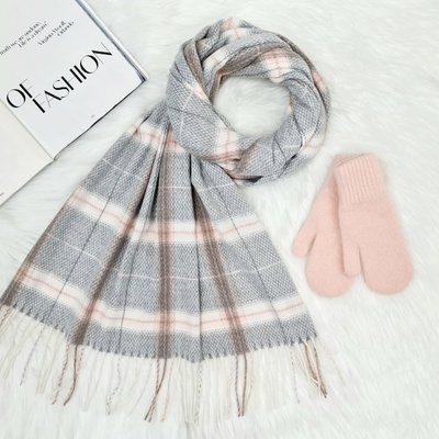 Комплект женский зимний (шарф+варежки) M&JJ One size Серый + пудровый 8029 - 4141 8029 - 4141 фото