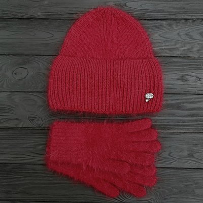 Комплект жіночий зимовий ангоровий на флісі (шапка+рукавички) ODYSSEY 56-59 см Рубіновий 13879 - 4190 13879 - 4190 фото