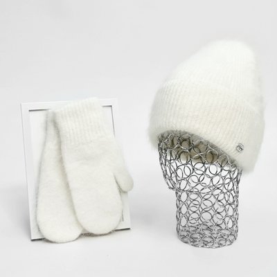 Комплект жіночий зимовий ангоровий на флісі (шапка+рукавиці) ODYSSEY 55-58 см Молочний 12742 - 4122 12742 - 4122 фото