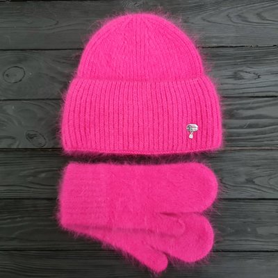 Комплект жіночий зимовий ангоровий на флісі (шапка+рукавиці) ODYSSEY 56-59 см Малиновий 13875 - 4159 13875 - 4159 фото