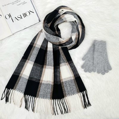 Комплект женский зимний (шарф+перчатки) M&JJ One size Серый + черный 8064 - 4184 8064 - 4184 фото