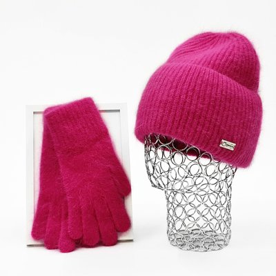 Комплект жіночий зимовий ангоровий на флісі (шапка+рукавички) ODYSSEY 57-60 см Малиновий 13814 - 4186 13814 - 4186 фото
