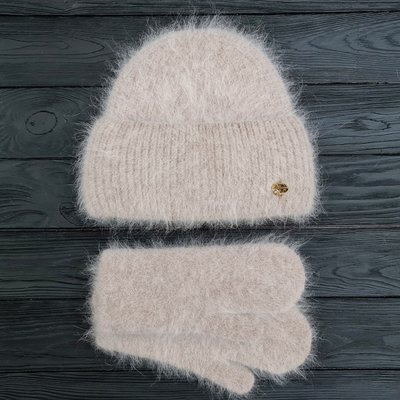 Комплект жіночий зимовий ангоровий на флісі (шапка+рукавиці) ODYSSEY 56-59 см Бежевий 13881 - 4226 13881 - 4226 фото