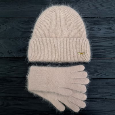 Комплект жіночий зимовий ангоровий на флісі (шапка+рукавички) ODYSSEY 55-58 см Бежевий 13936 - 4192 13936 - 4192 фото