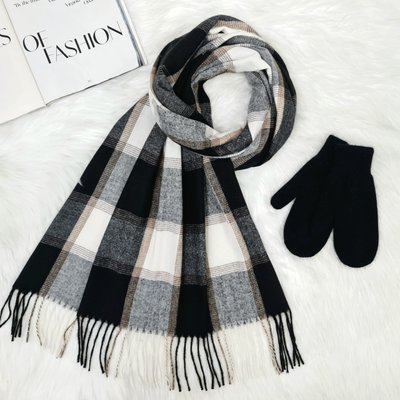 Комплект женский зимний (шарф+варежки) M&JJ One size черный + серый 8064 - 4096 8064 - 4096 фото