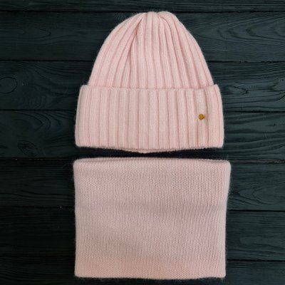 Комплект жіночий зимовий ангора з вовною на флісі (шапка+шарф-хомут) ODYSSEY 56-58 см рожевий 12061 - 12492 липс фото