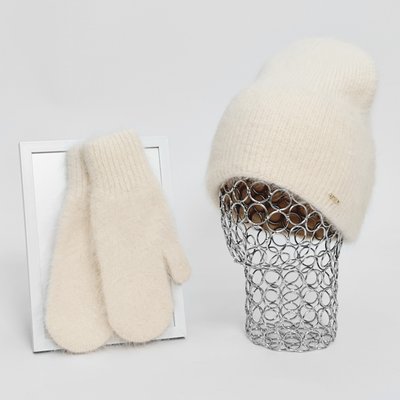 Комплект жіночий зимовий ангоровий на флісі (шапка+рукавиці) ODYSSEY 55-58 см Кремовий 12405 - 4134 12405 - 4134 фото