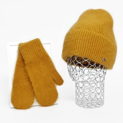 Комплект жіночий зимовий ангоровий на флісі (шапка+рукавиці) ODYSSEY 55-58 см Гірчиця 12745 - 4127 12745 - 4127 фото