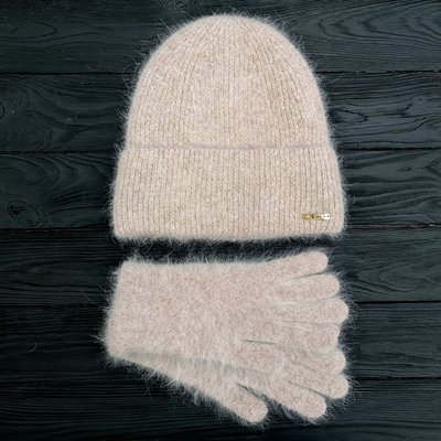 Комплект жіночий зимовий ангоровий на флісі (шапка+рукавички) ODYSSEY 55-58 см Бежевий 13937 - 4193 13937 - 4193 фото