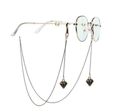 Ланцюжок для окулярів металевий M&J золотистий з чорним підвісом Діамант (179) 179 фото