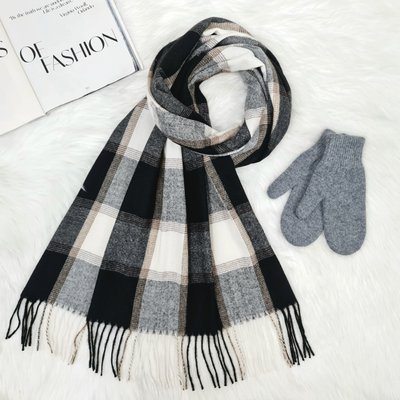 Комплект женский зимний (шарф+варежки) M&JJ One size Серый + черный 8064 - 4098 8064 - 4098 фото