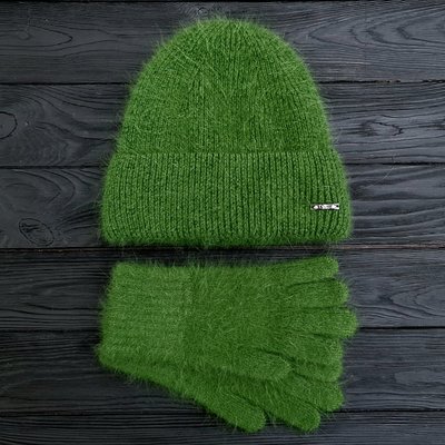 Комплект жіночий зимовий ангоровий на флісі (шапка+рукавички) ODYSSEY 55-58 см Зелений 12996 - 4209 12996 - 4209 фото