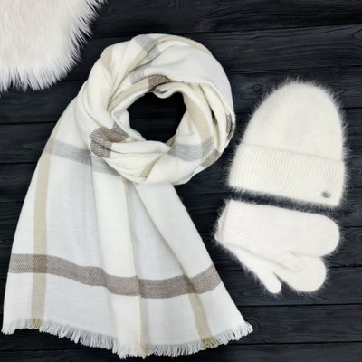 Комплект женский зимний ангоровый на флисе (шапка+шарф+варежки) ODYSSEY 56-58 см белый 12742 - 8131 - 4122 латина фото