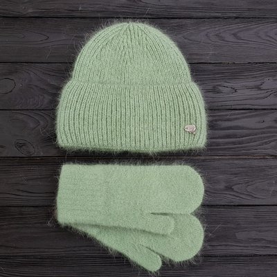 Комплект жіночий зимовий ангоровий на флісі (шапка+рукавиці) ODYSSEY 56-59 см Ментоловий 13877 - 4212 13877 - 4212 фото