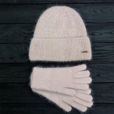 Комплект жіночий зимовий ангоровий на флісі (шапка+рукавички) ODYSSEY 55-58 см Бежевий 13935 - 4191 13935 - 4191 фото