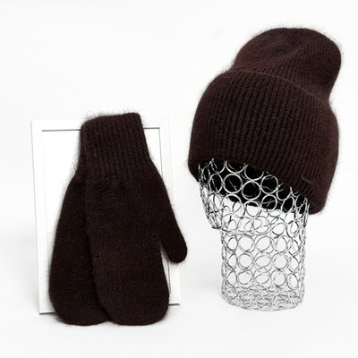 Комплект жіночий зимовий ангоровий на флісі (шапка+рукавиці) ODYSSEY 55-58 см Шоколад 13029 - 4124 13029 - 4124 фото